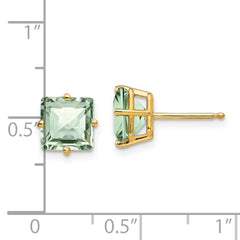 14k 7mm Square Checker-Cut Green Quartz Earrings