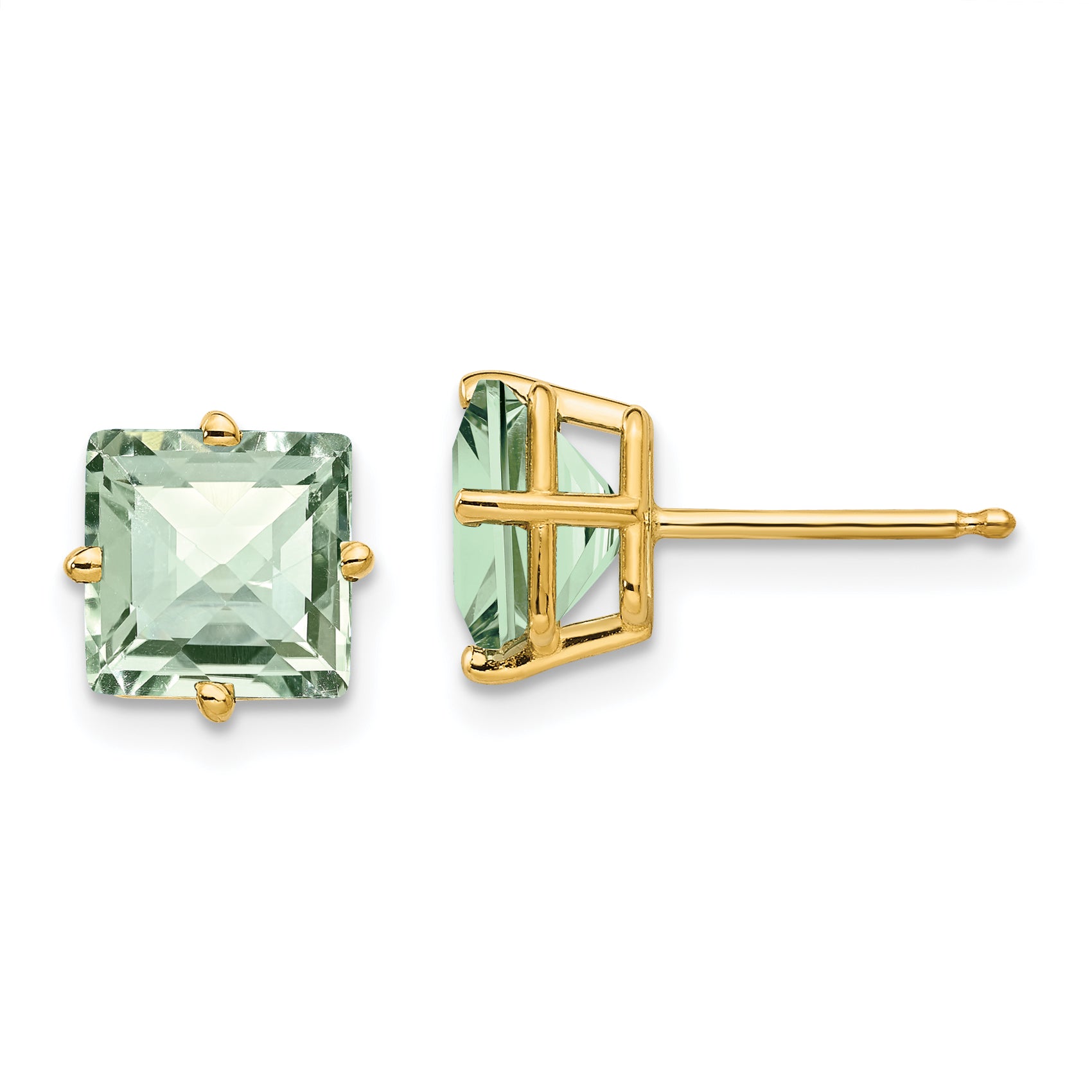 14k 7mm Square Checker-Cut Green Quartz Earrings