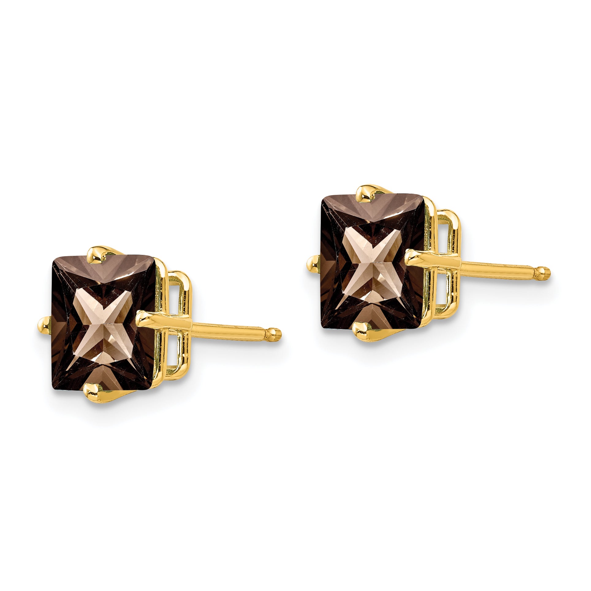 14k 7mm Square Checker-Cut Smoky Quartz Earrings