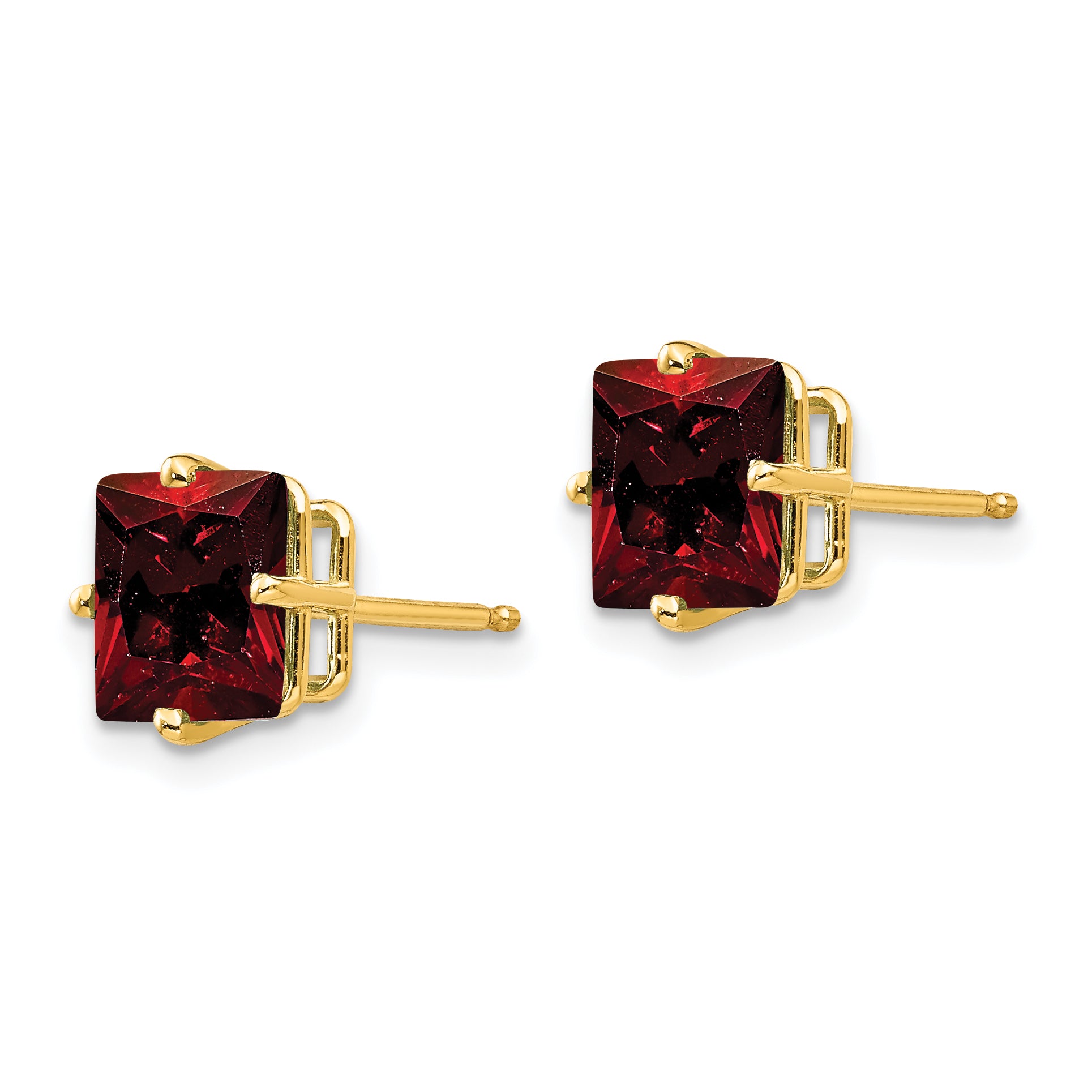 14k 7mm Princess Cut Garnet Earrings