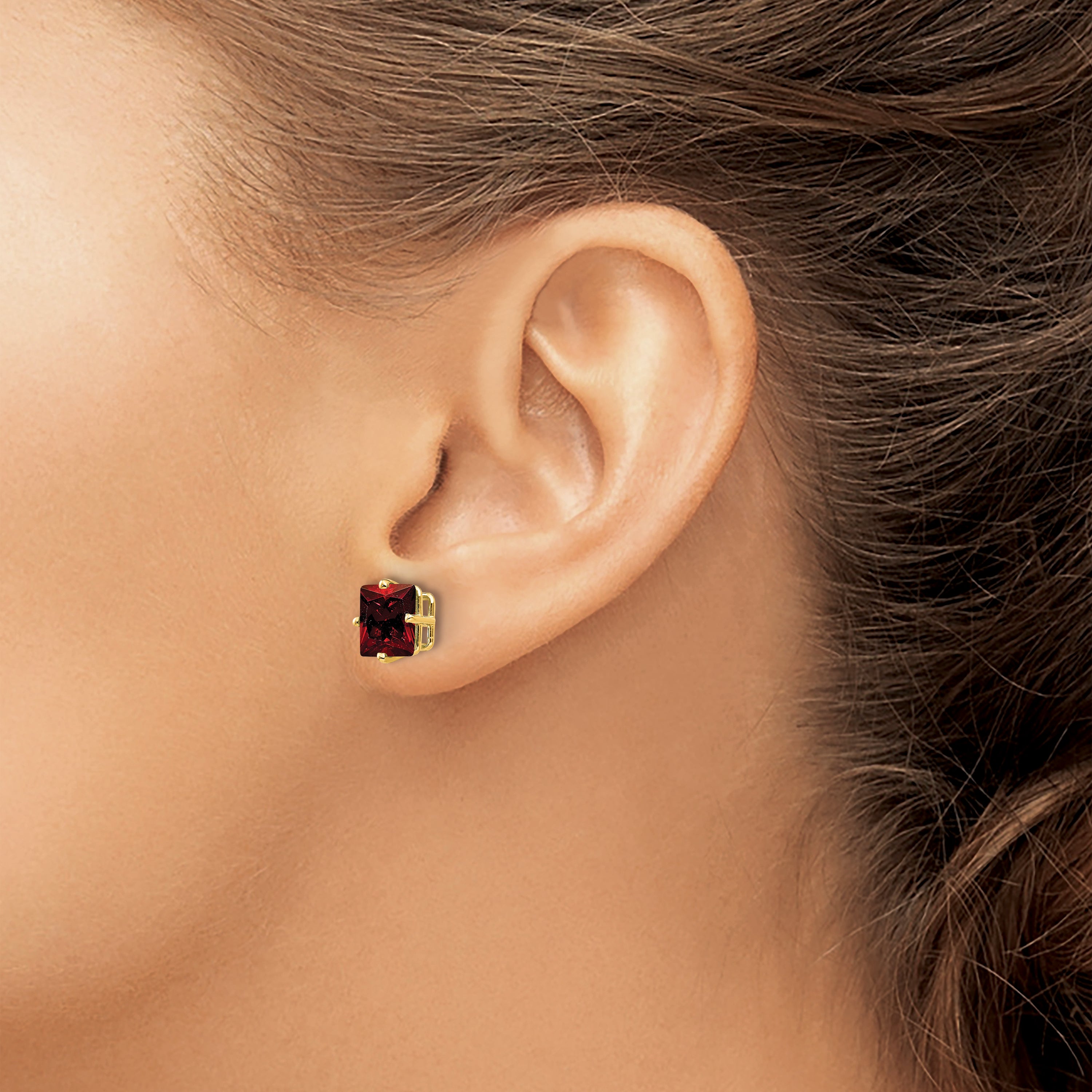 14k 7mm Princess Cut Garnet Earrings