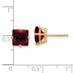 14k 7mm Princess Cut Garnet Earrings