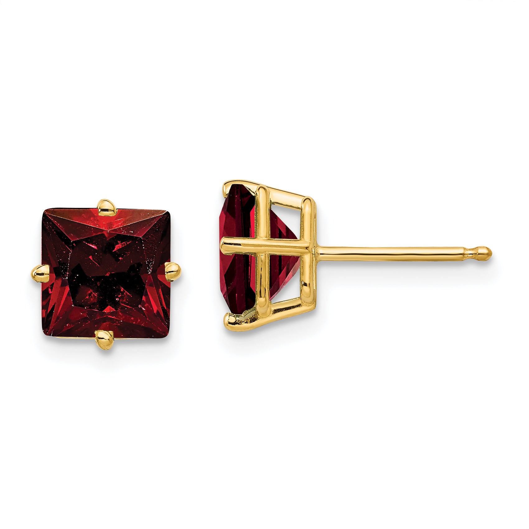 14k 7mm Princess Cut Garnet Earrings