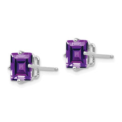 14k White Gold 7mm Princess Cut Amethyst Earrings