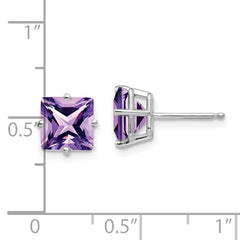 14k White Gold 7mm Princess Cut Amethyst Earrings