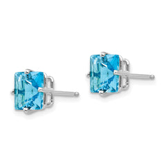 14k White Gold 7mm Princess Cut Blue Topaz Earrings