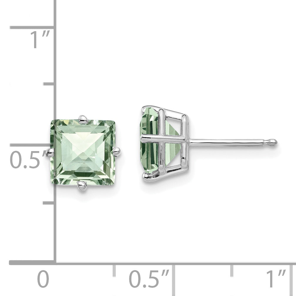 14kw 7mm Square Checker-Cut Green Quartz Earrings