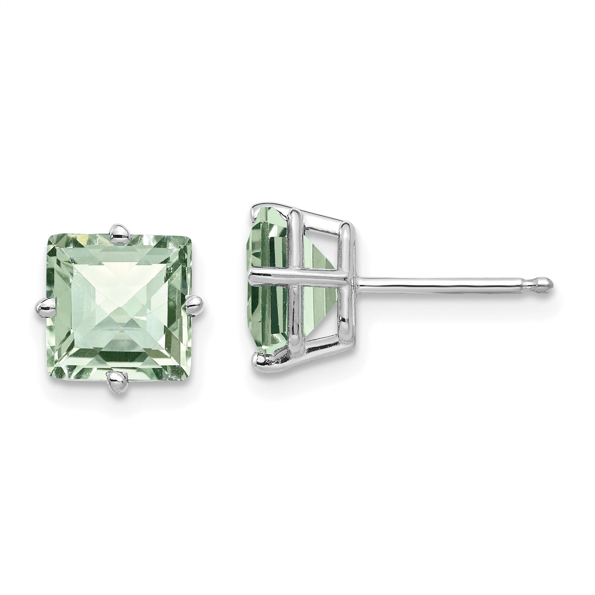 14kw 7mm Square Checker-Cut Green Quartz Earrings