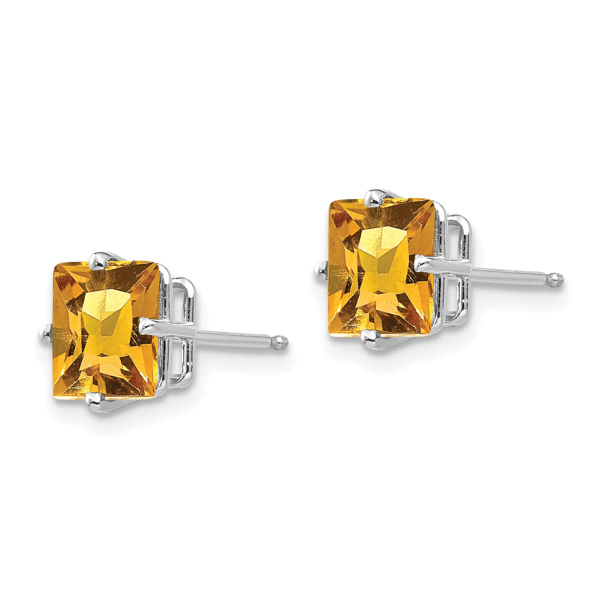 14k White Gold 7mm Princess Cut Citrine Earrings