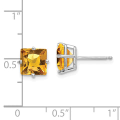 14k White Gold 7mm Princess Cut Citrine Earrings