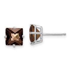 14kw 7mm Square Checker-Cut Smoky Quartz Earrings