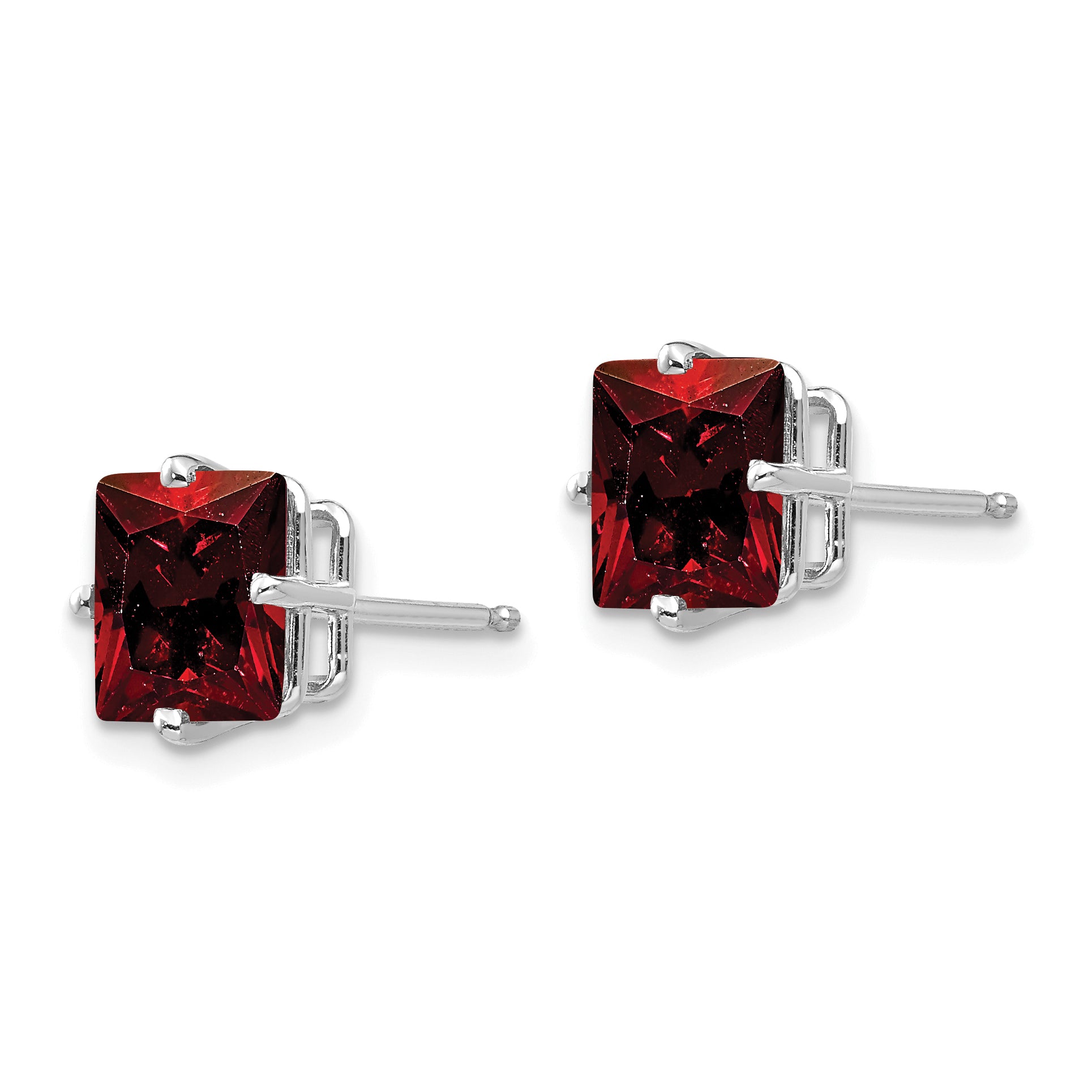 14k White Gold 7mm Princess Cut Garnet Earrings