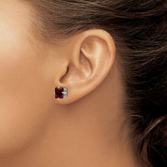 14k White Gold 7mm Princess Cut Garnet Earrings