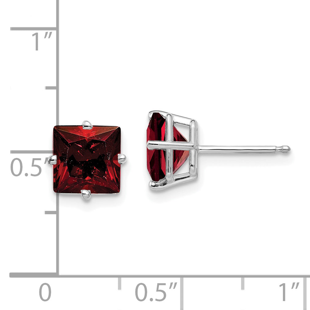 14k White Gold 7mm Princess Cut Garnet Earrings