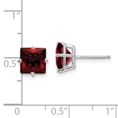 14k White Gold 7mm Princess Cut Garnet Earrings