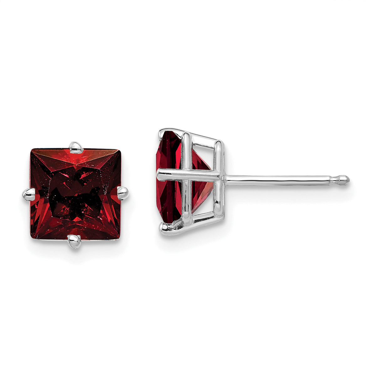 14k White Gold 7mm Princess Cut Garnet Earrings