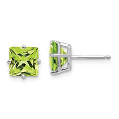 14k White Gold 7mm Princess Cut Peridot Earrings