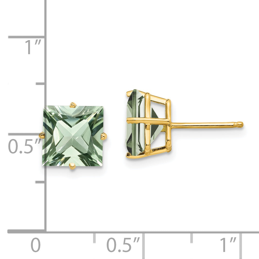 14k 8mm Square Green Quartz Earrings