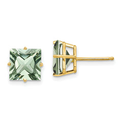 14k 8mm Square Green Quartz Earrings