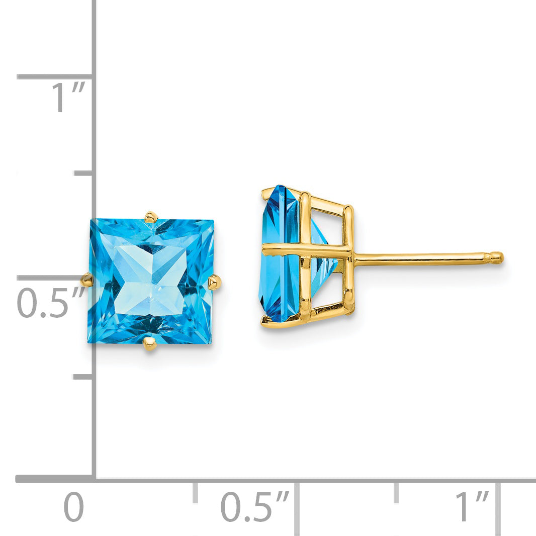 14k 8mm Square Step Cut Blue Topaz Earrings