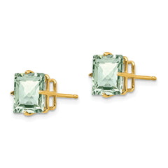 14k 8mm Square Checker-Cut Green Quartz Earrings