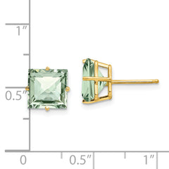 14k 8mm Square Checker-Cut Green Quartz Earrings