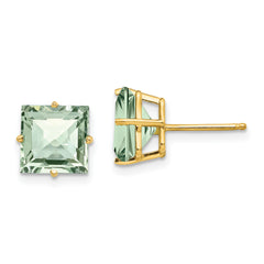 14k 8mm Square Checker-Cut Green Quartz Earrings