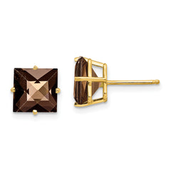 14k 8mm Square Checker-Cut Smoky Quartz Earrings