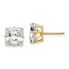 14k 8mm Princess Cut Cubic Zirconia Earrings