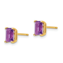 14k 6x4mm Emerald Cut Amethyst Earrings