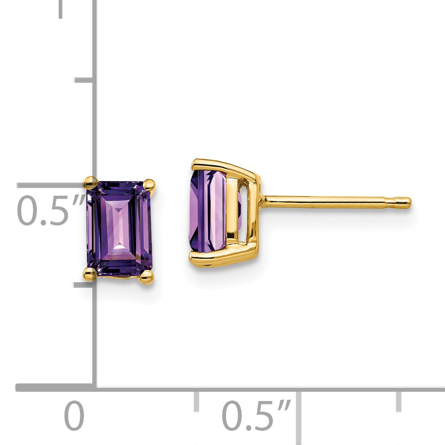 14k 6x4mm Emerald Cut Amethyst Earrings