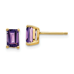 14k 6x4mm Emerald Cut Amethyst Earrings