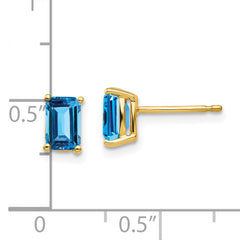 14k 6x4mm Emerald Cut Blue Topaz Earrings