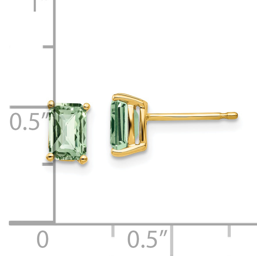 14k 6x4 Octagon Checker-Cut Green Quartz Earrings