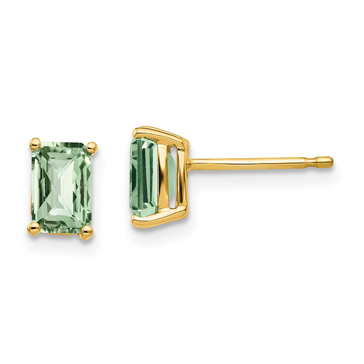 14k 6x4 Octagon Checker-Cut Green Quartz Earrings