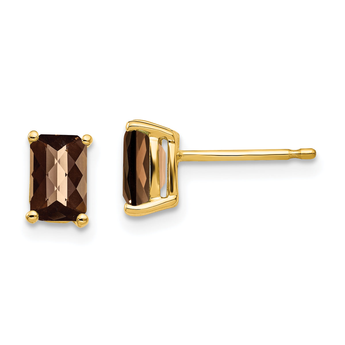 14k 6x4 Octagon Checker-Cut Smoky Quartz Earrings