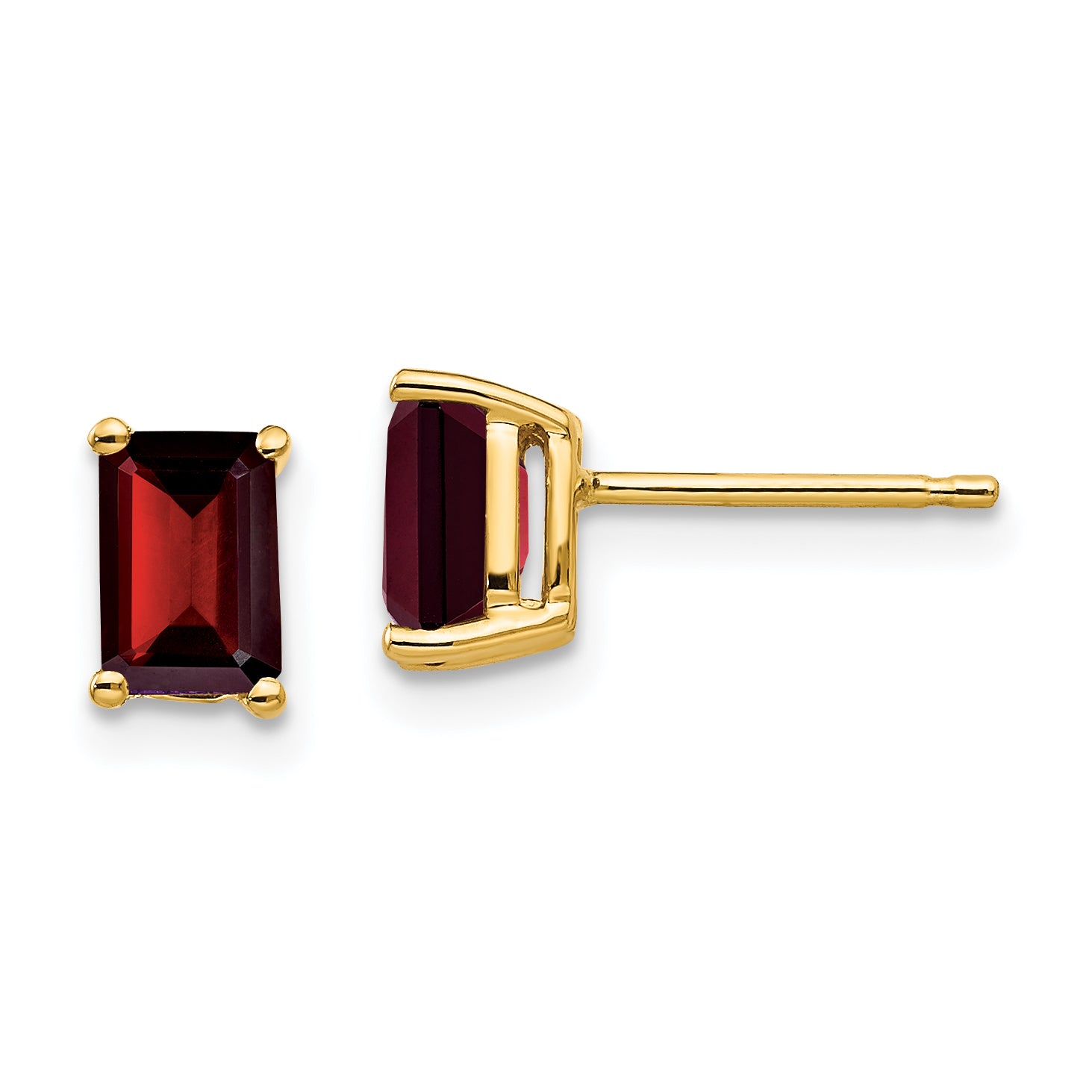 14k 6x4mm Emerald Cut Garnet Earrings