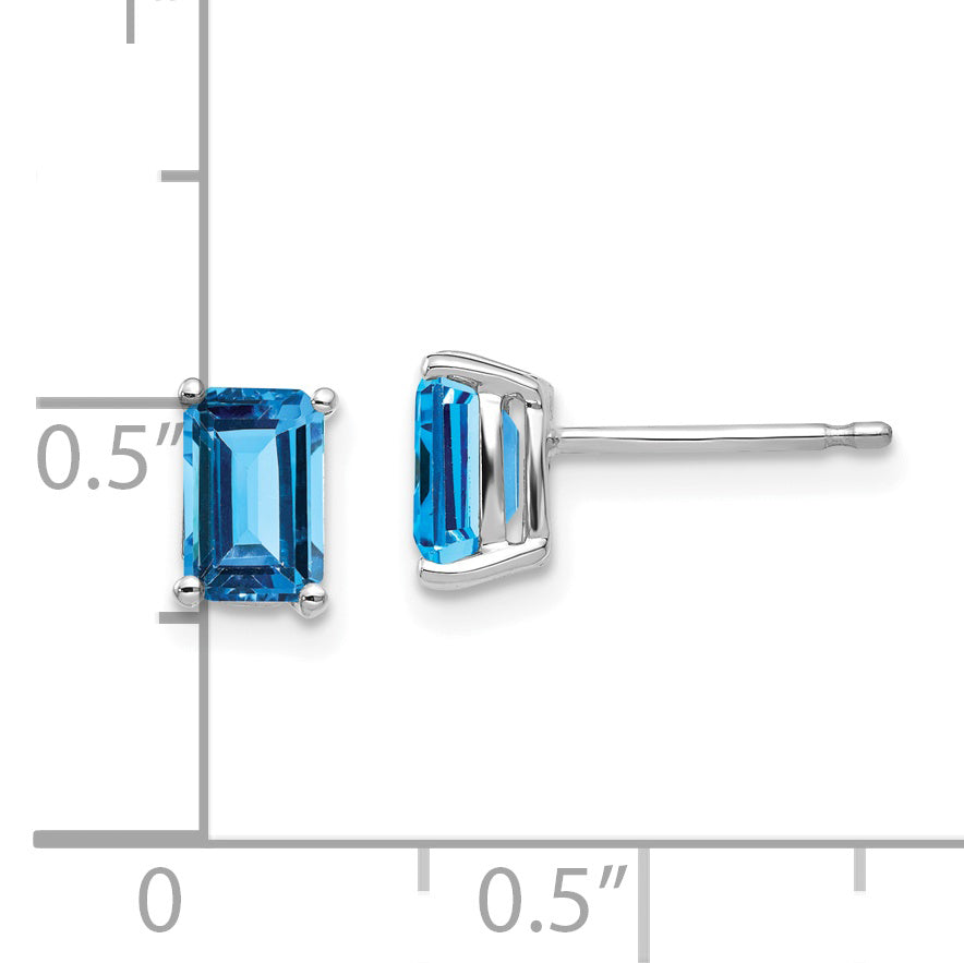 14k White Gold 6x4mm Emerald Cut Blue Topaz Earrings