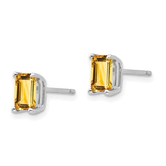 14k White Gold 6x4mm Emerald Cut Citrine Earrings