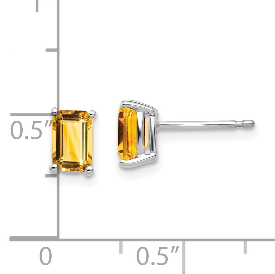 14k White Gold 6x4mm Emerald Cut Citrine Earrings