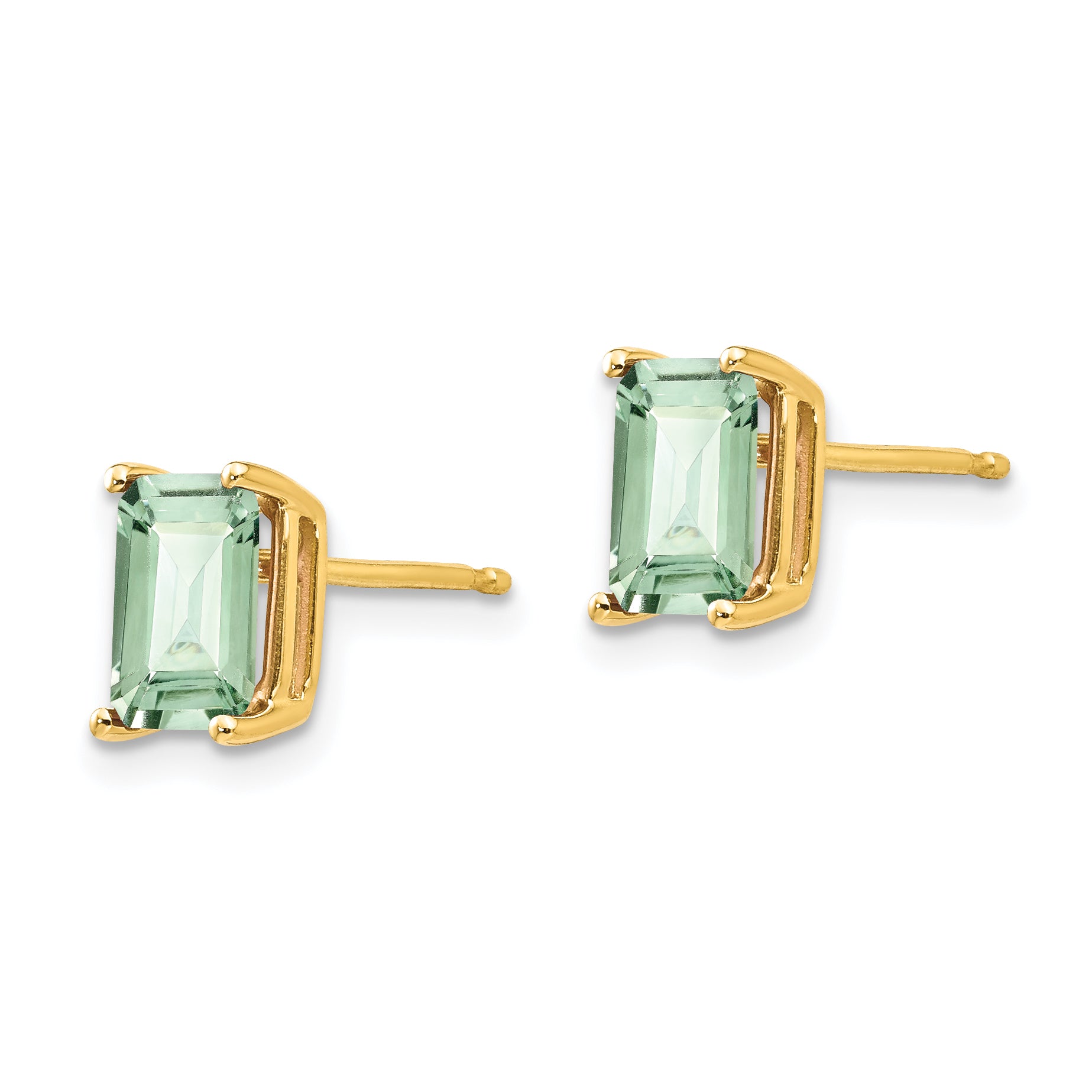 14k 7x5 Emerald-Cut Green Quartz Earrings