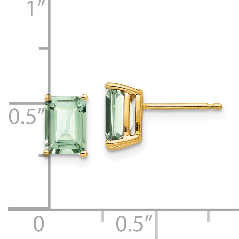 14k 7x5 Emerald-Cut Green Quartz Earrings