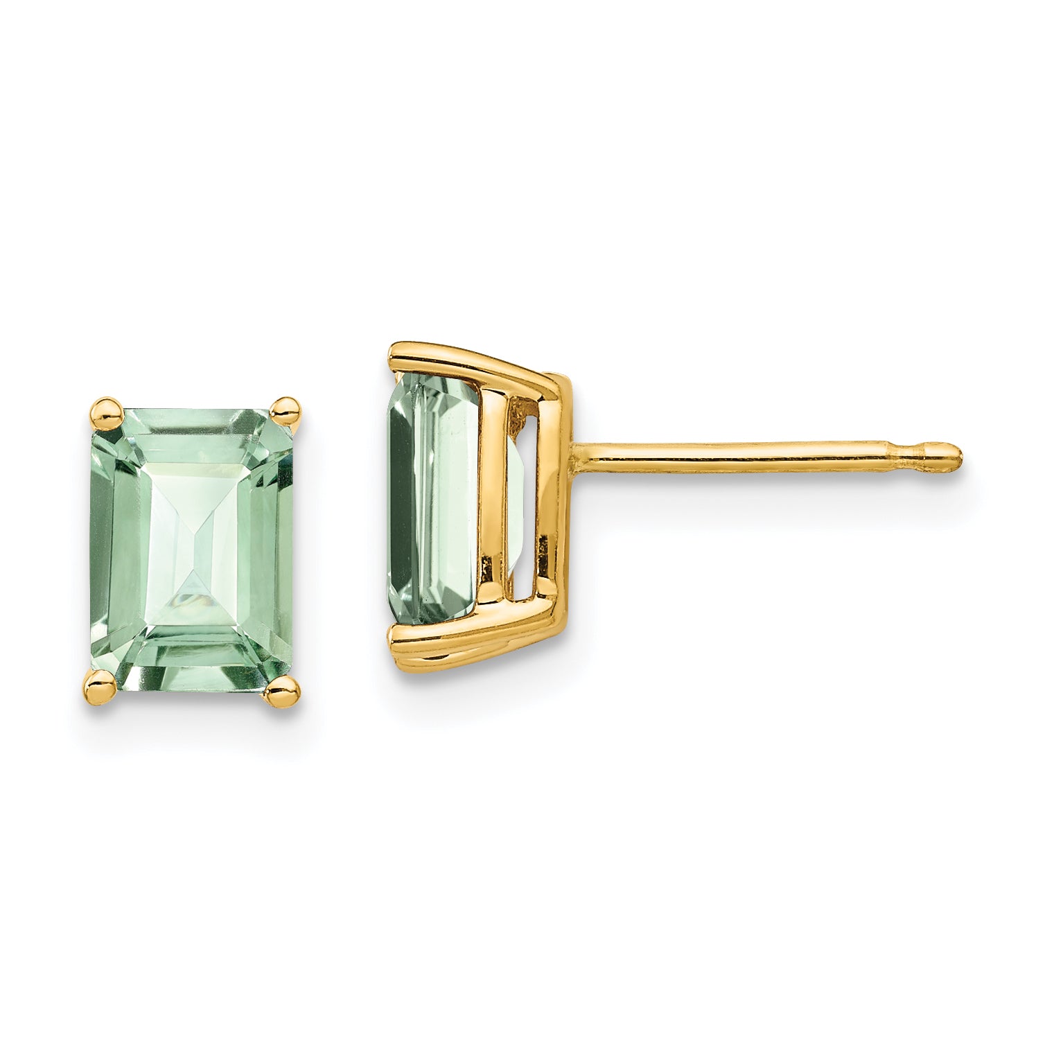 14k 7x5 Emerald-Cut Green Quartz Earrings