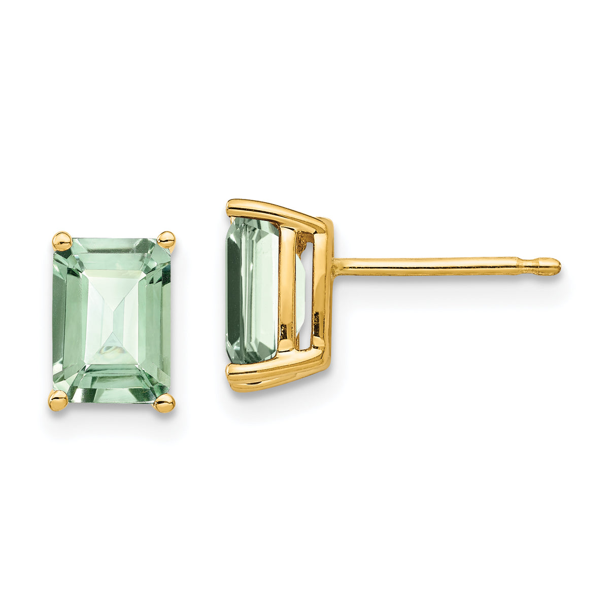 14k 7x5 Emerald-Cut Green Quartz Earrings