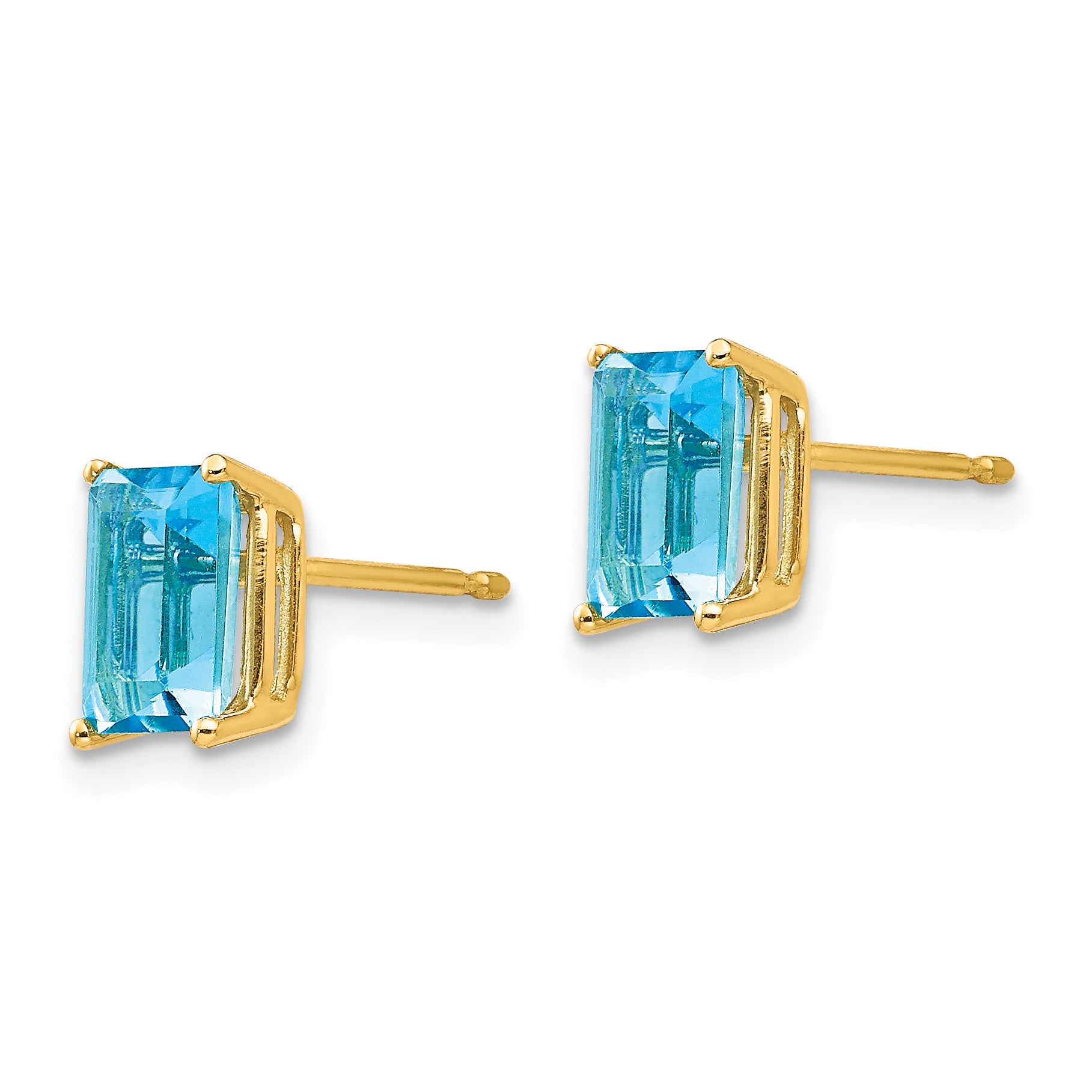 14k 7x5mm Emerald Cut Blue Topaz Earrings