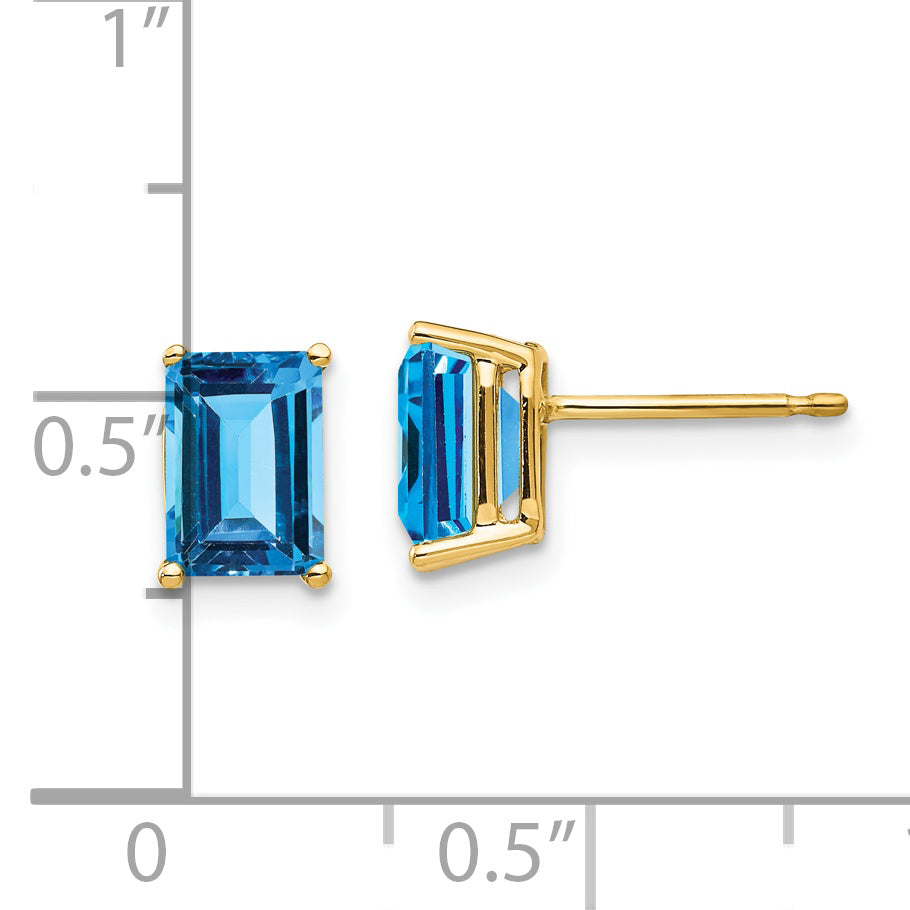 14k 7x5mm Emerald Cut Blue Topaz Earrings