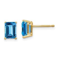 14k 7x5mm Emerald Cut Blue Topaz Earrings