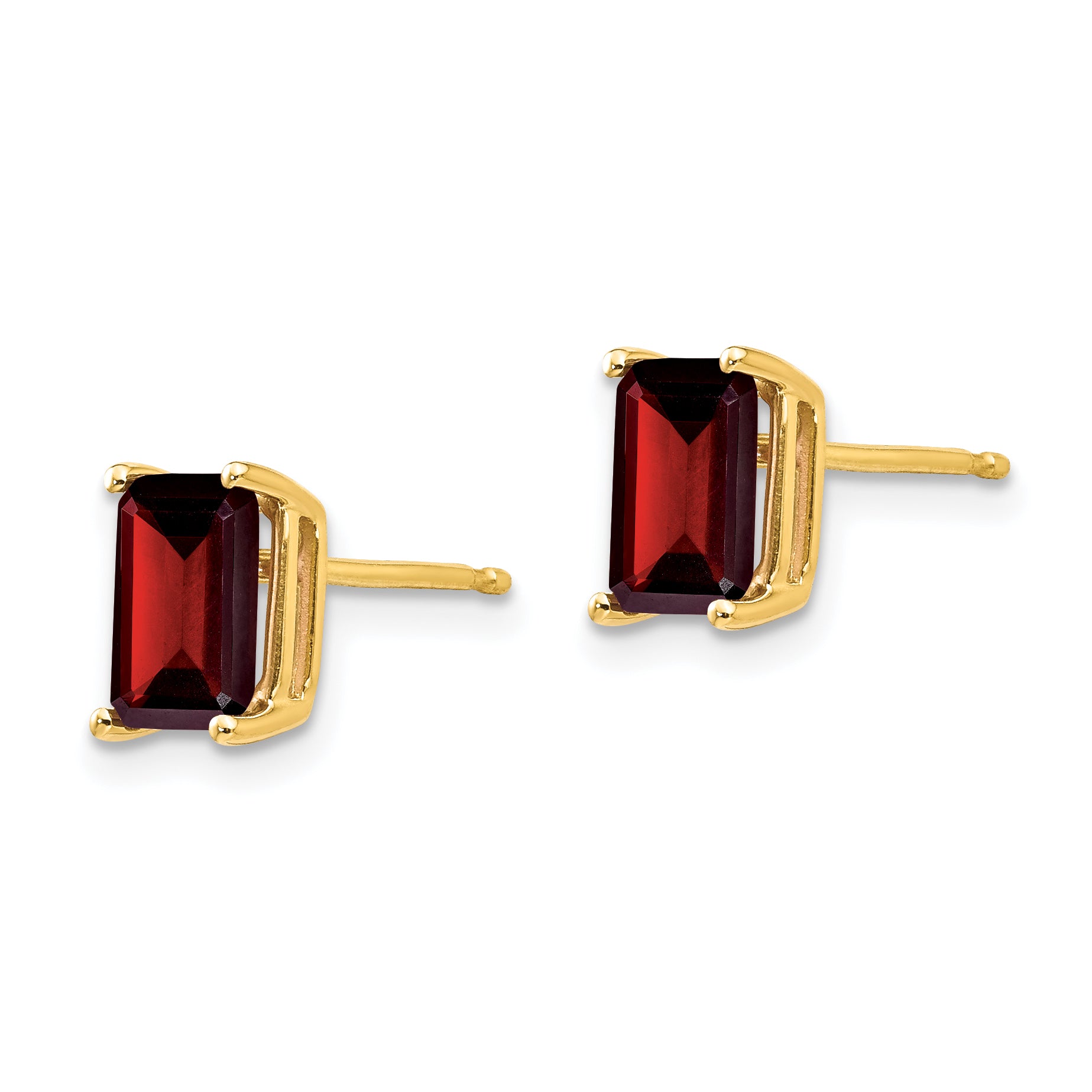 14k 7x5mm Emerald Cut Garnet Earrings