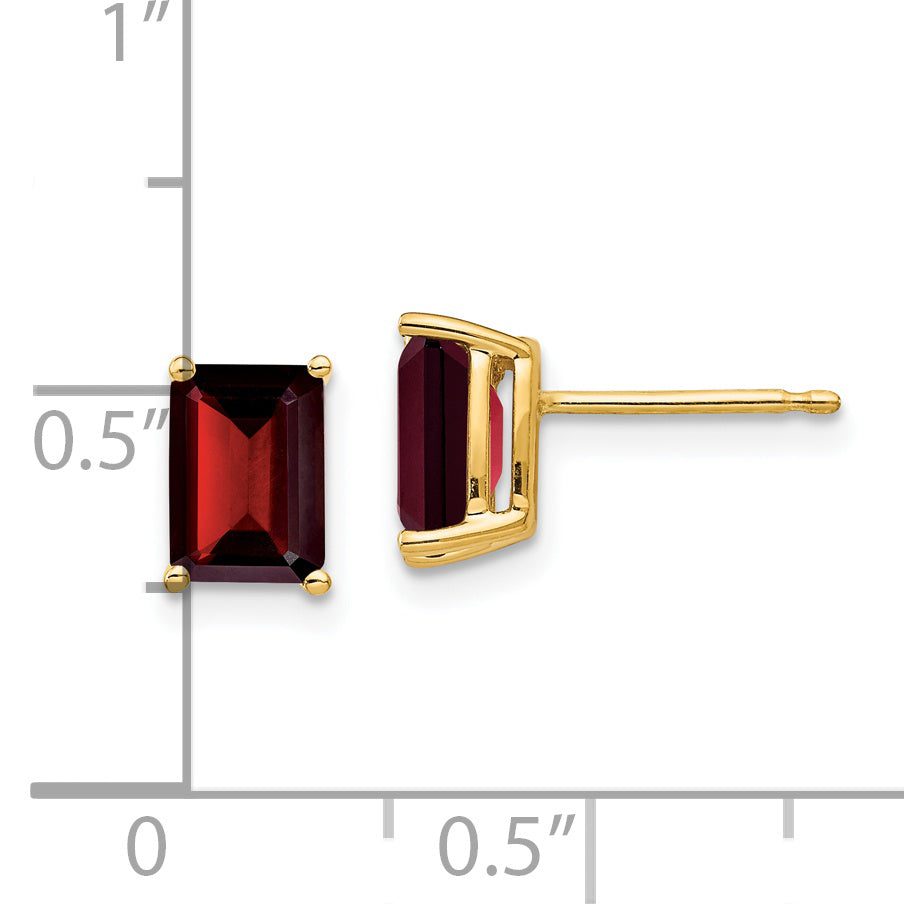 14k 7x5mm Emerald Cut Garnet Earrings