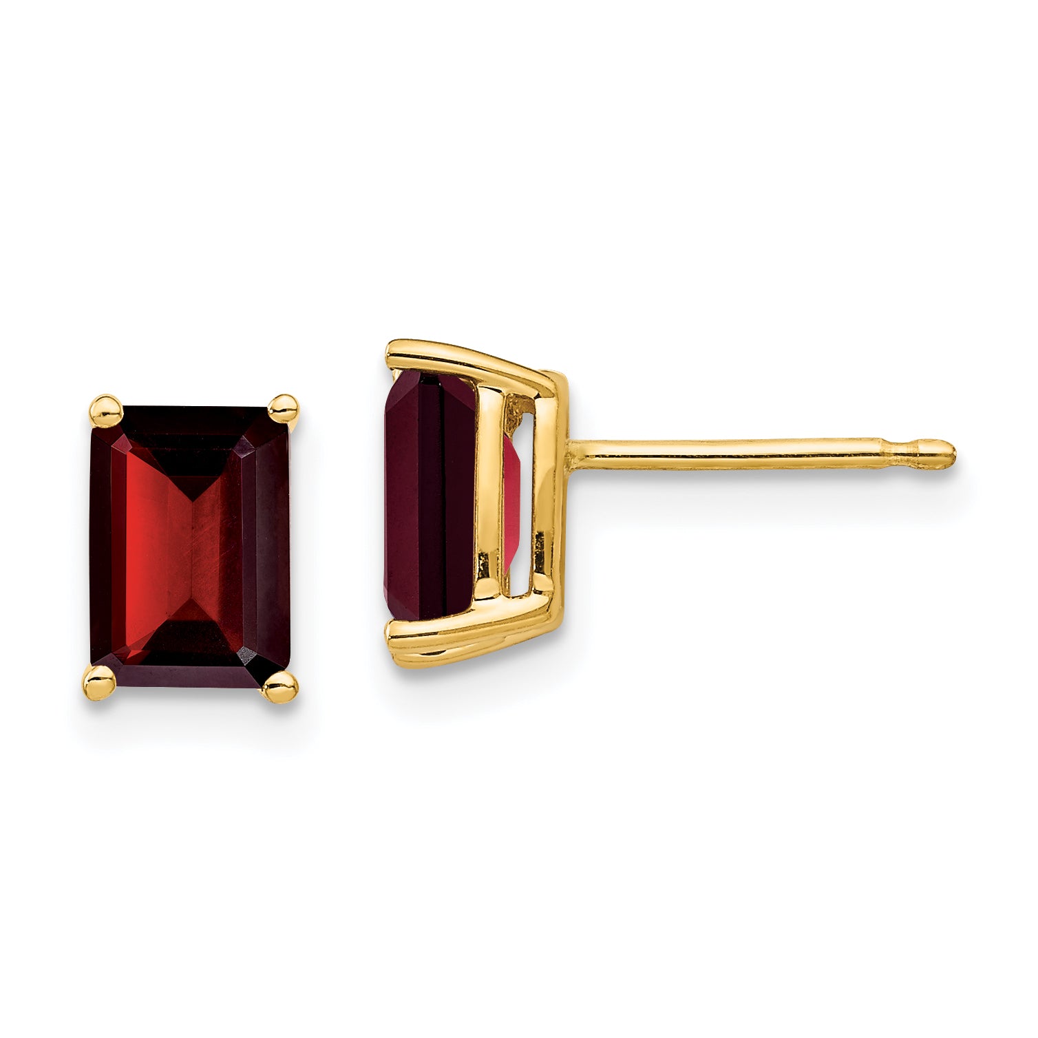 14k 7x5mm Emerald Cut Garnet Earrings